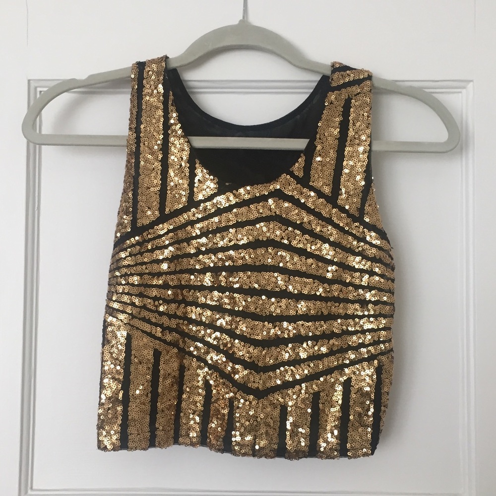 Geometric gold sequin crop top